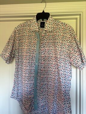 Tailorbyrd White Micro Floral Short-Sleeve Shirt
